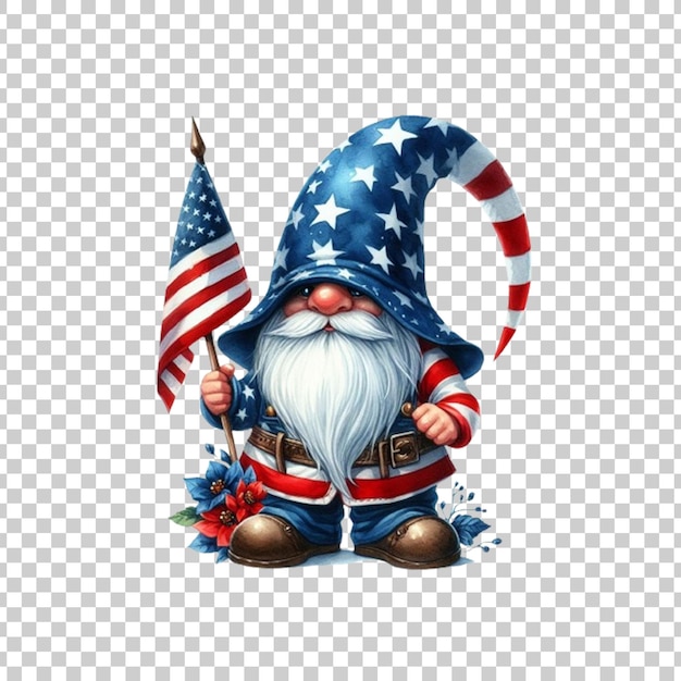 4th of july patriotic american gnome transparent background