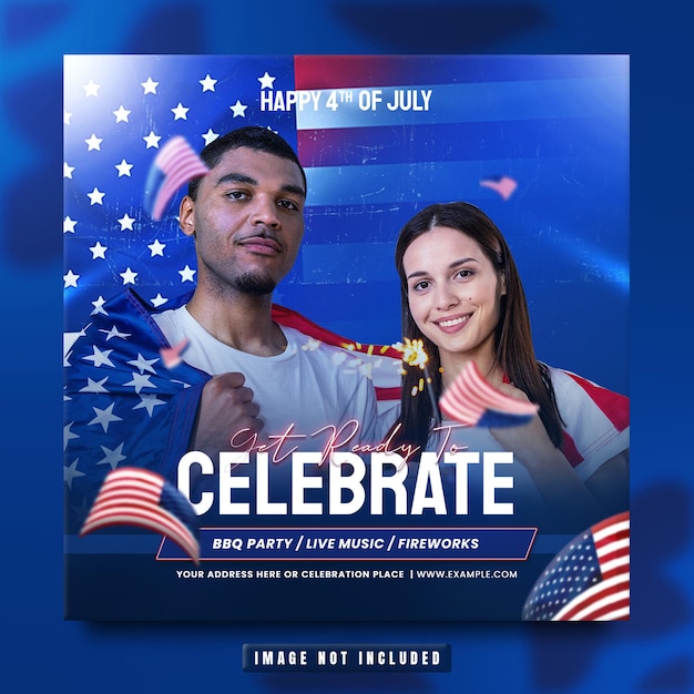 PSD 4th of july social media post or instagram flyer template premium psd