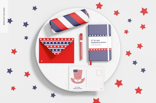 PSD 4th of july stationery scene set mockup