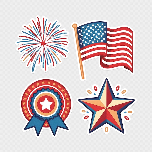 PSD 4th of july usa independence day sticker set transparent background