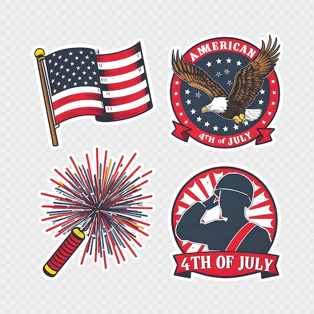 PSD 4th of july usa independence day sticker set transparent background