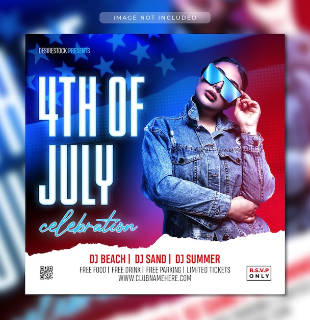 4 июля party flyer или шаблон баннера в социальных сетях