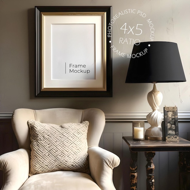 PSD 4x5 ratio frame mockup in stile vittoriano interior psd mockup