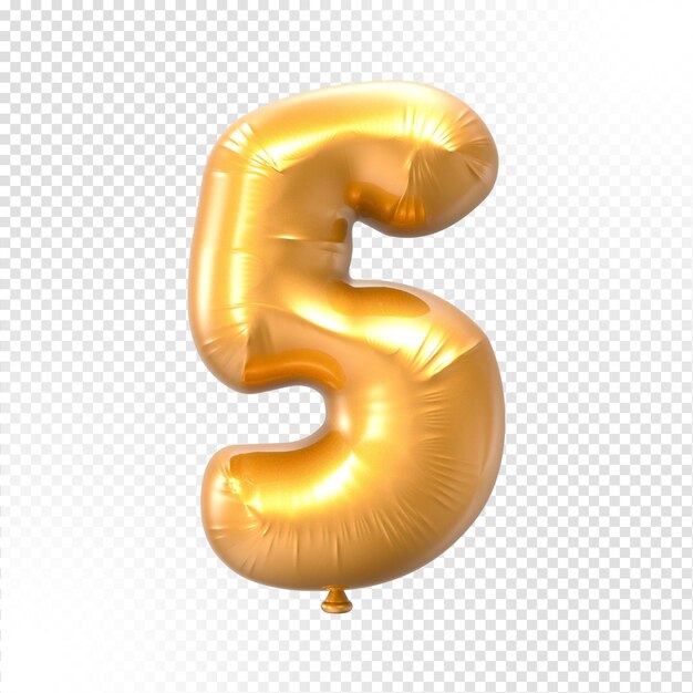 PSD 5 balloon number gold 3d rendering