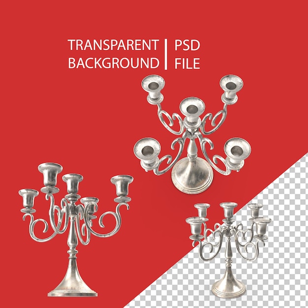PSD 5 branch silver candlestick png