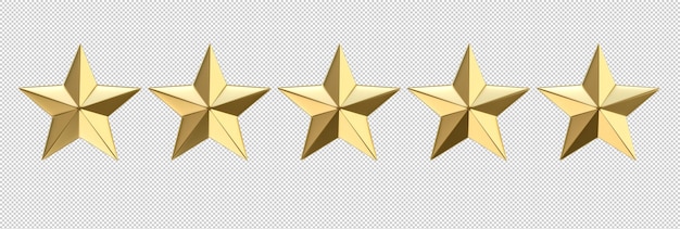 5 gold metal stars isolated on white