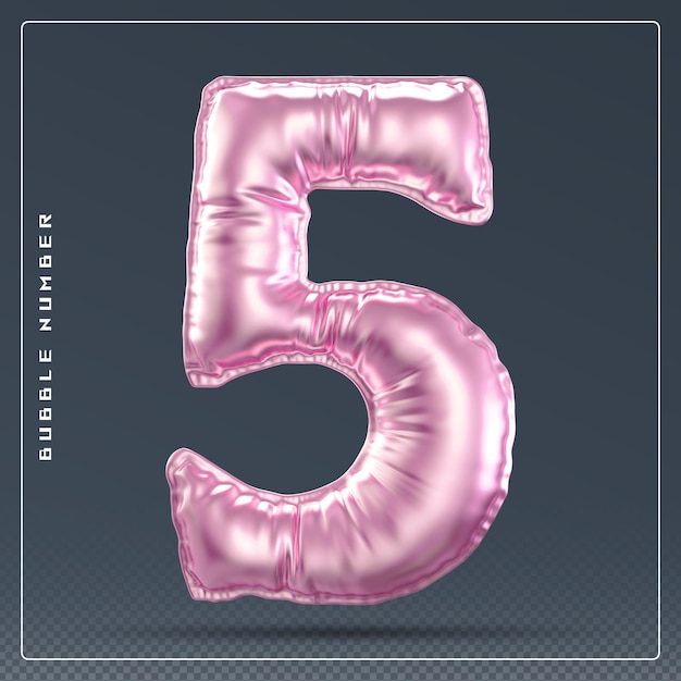 PSD 5 number bubble pink 3d illustration