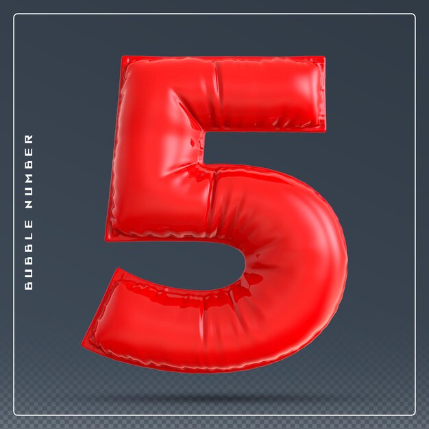 PSD 5 number bubble red 3d render