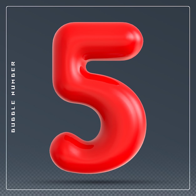 PSD 5 number bubble red 3d render