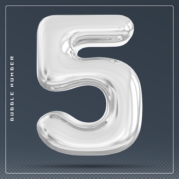 PSD 5 number bubble silver 3d render