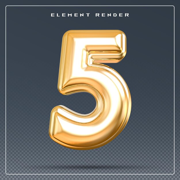 5 number gold 3d render