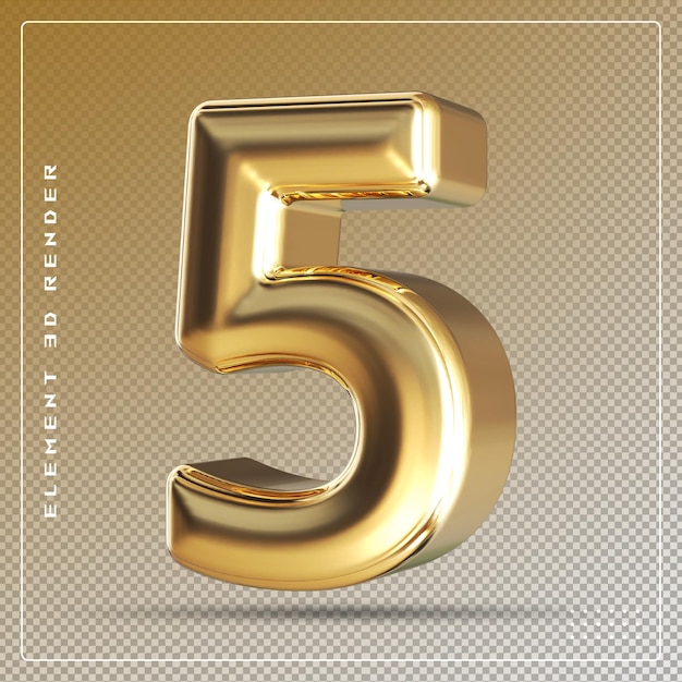 PSD 5 number golden 3d render