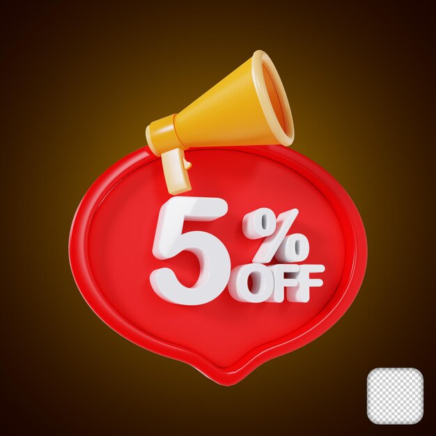 5 percent off sale with megaphone discount 3d illustration