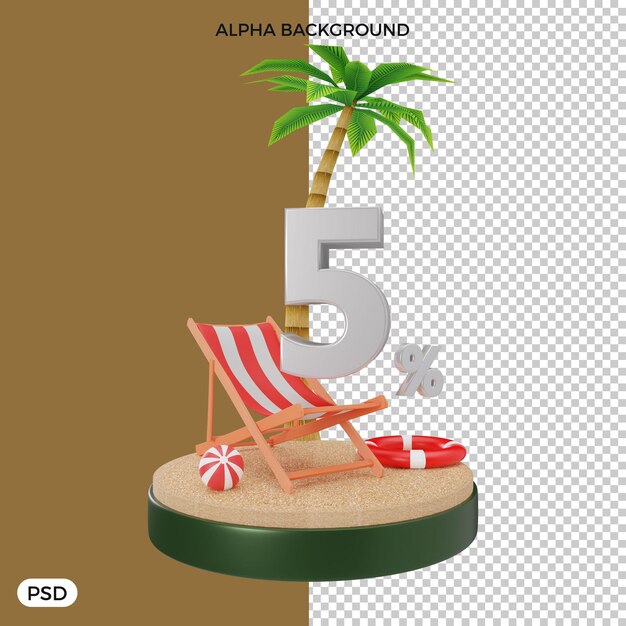 5 percent summer discount offer 3d render