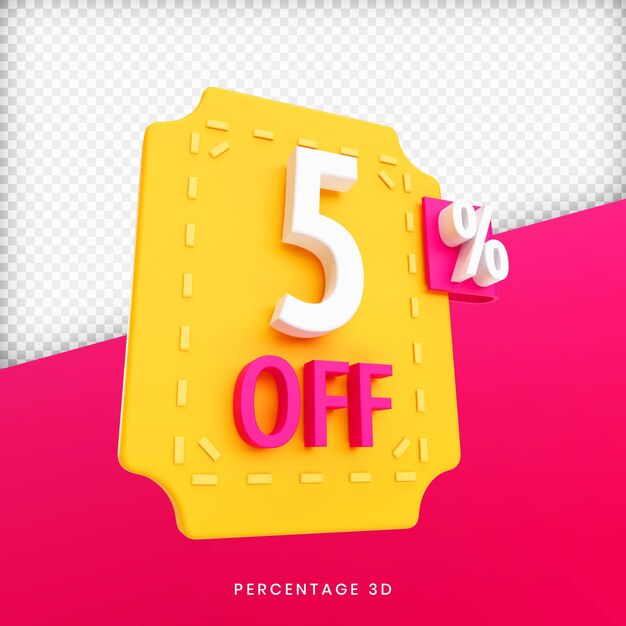 5 percentuale di sconto sul rendering 3d premium psd