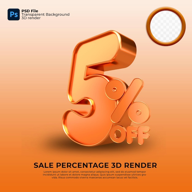 5 percentage sales 3d render gold style