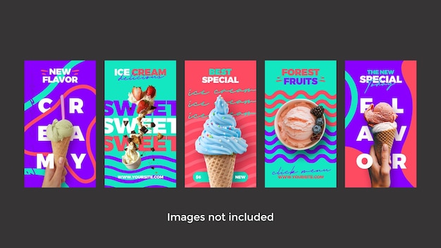 5 Social media story templates about ice cream dessert and summer fruits Ready for all social plat