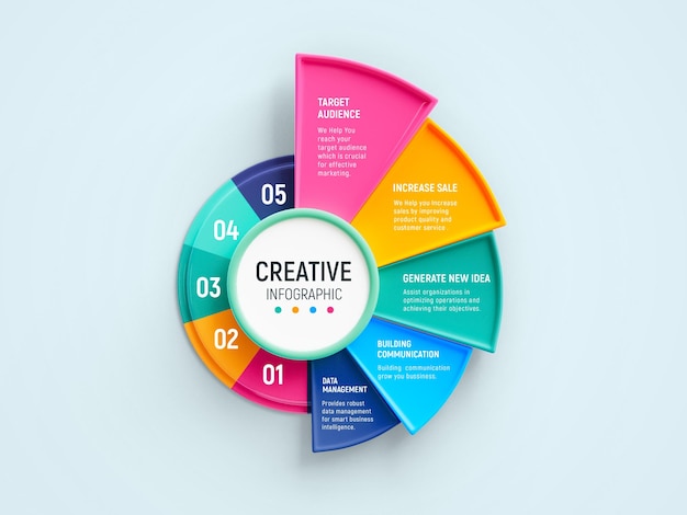 PSD 5 stappen creatieve business infographics ontwerp sjabloon