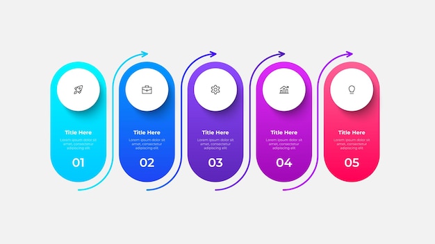 5ステップ インフォグラフィックワークフロー プレゼンテーションやプロジェクト計画のステップとプロセス