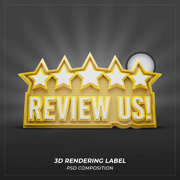 PSD 5-sterren review ons feedback 3d render label