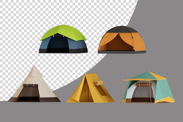 PSD 5 tipi di tende 3d render illustrazione