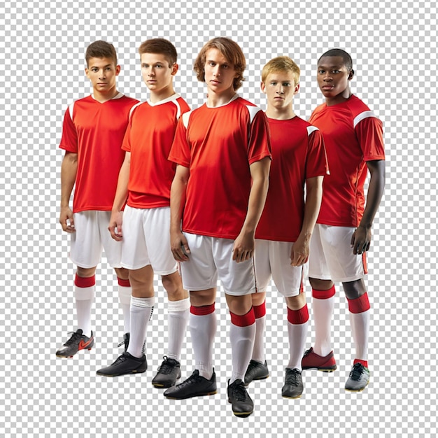 PSD 5 young man soccer professional player on transparent background