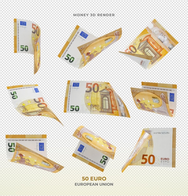 PSD 50 banknotów euro pieniądze renderowania 3d