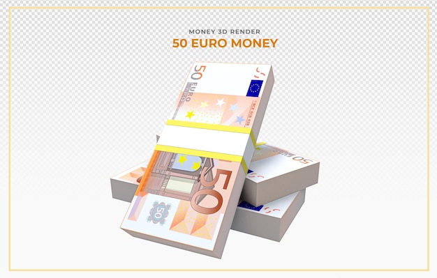 PSD 50 euro banknotes money 3d render