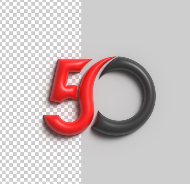 50 fifty number design 3d render transparent psd file