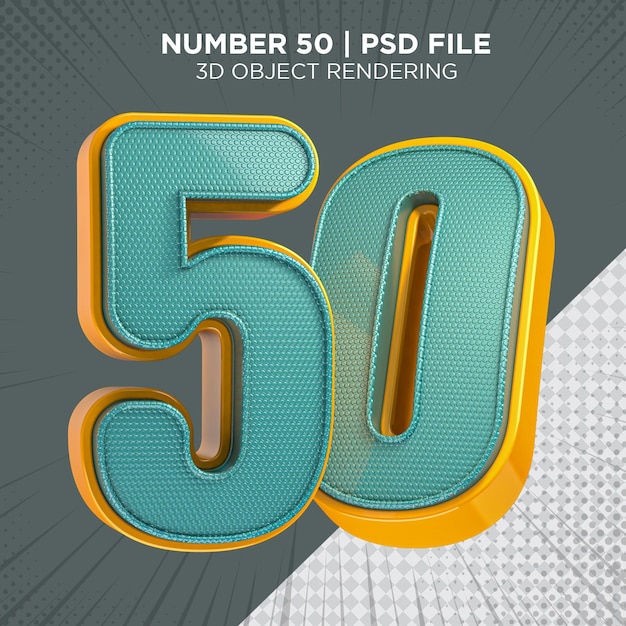 PSD 50 fifty text number 3d rendering isolated