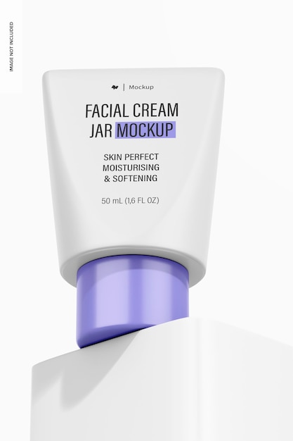 PSD 50 ml facial cream jar mockup low angle view