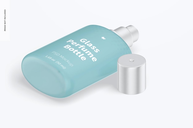 50 ml Glass Perfume Bottle Mockup, Isometric Right View