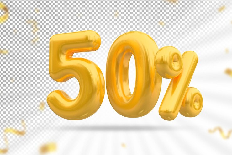 50 percent balloons gold luxury offer in 3d