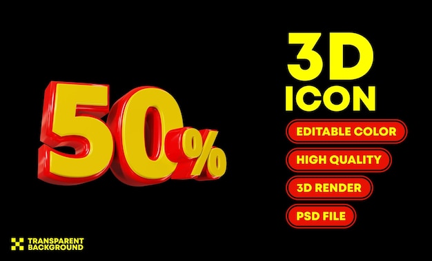 50 percent discount 3d rendering icon text editable color high quality