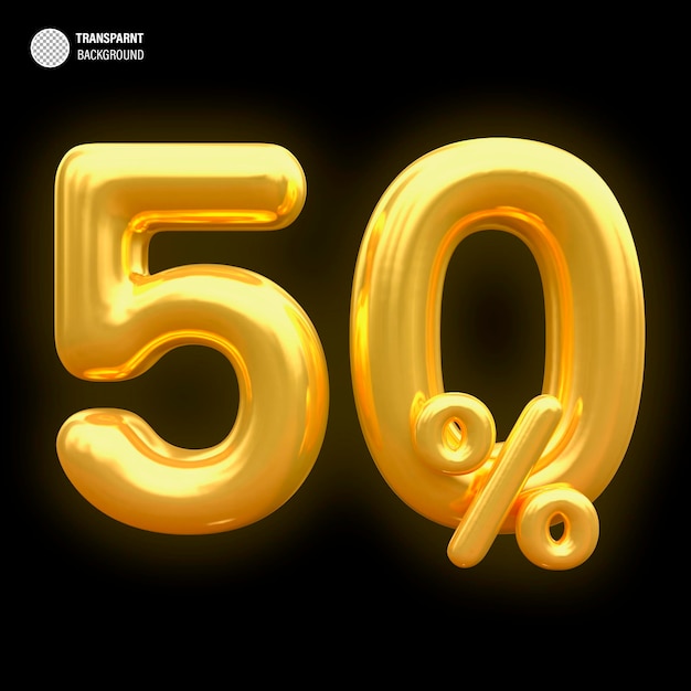 50 per cento palloncino d'oro con offerta d'oro in rendering 3d