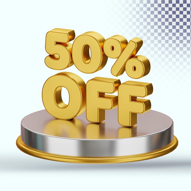 50 percent off 3d rendering text isolated golden metal for promotion