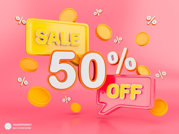 PSD 50 percent off discount 3d sale banner