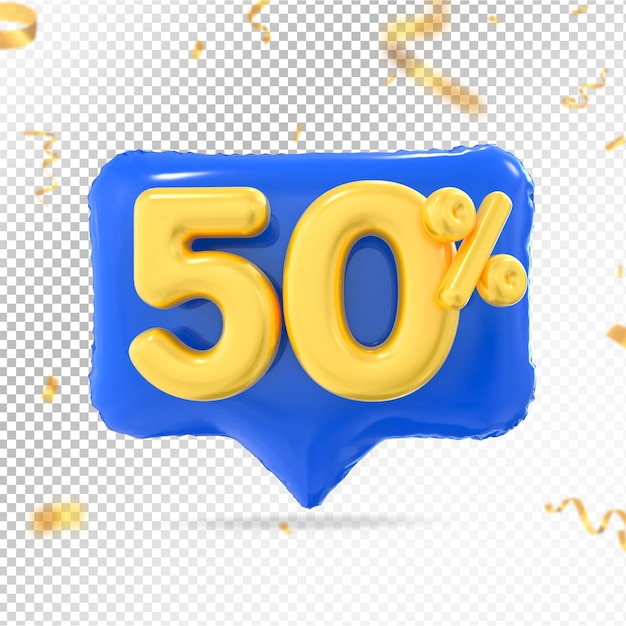 50 percento di offerta nel rendering 3d blu