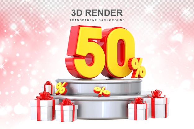 PSD 50 percent promotion with gift 3d