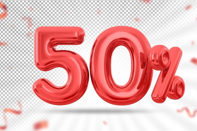 3dでの50％の赤いバルーンオファー