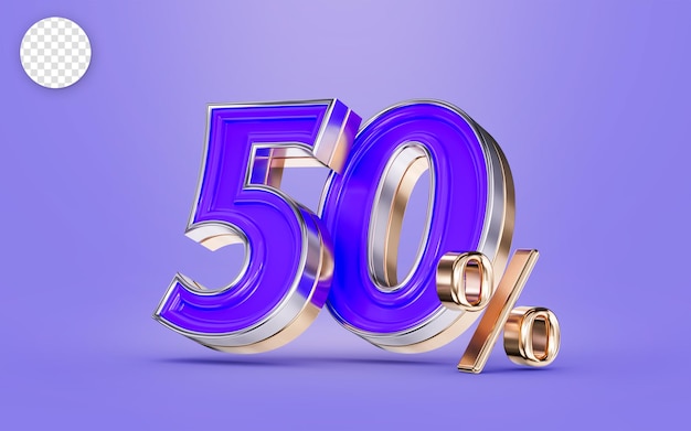 PSD 50 procent kortingsaanbieding paars kleurnummer en achtergrond 3d renderconcept voor groot winkelen
