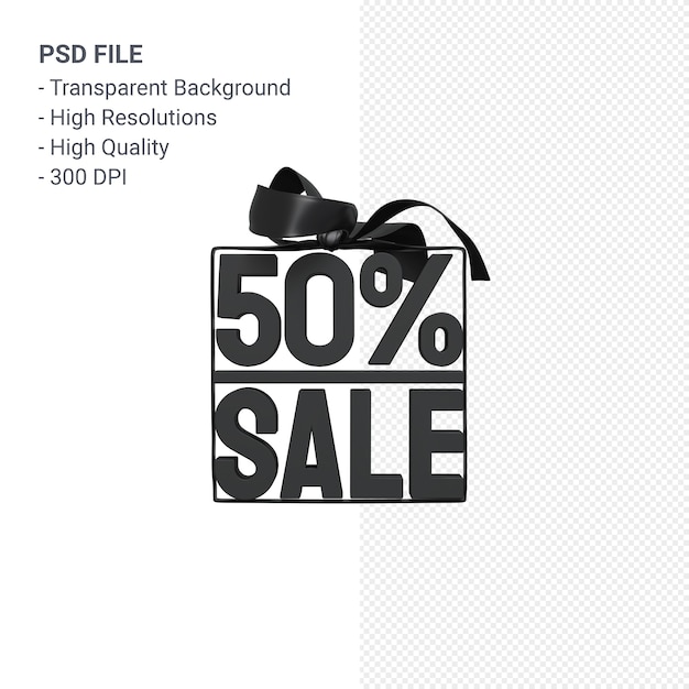 50% sale with bow and ribbon 3d design isolated