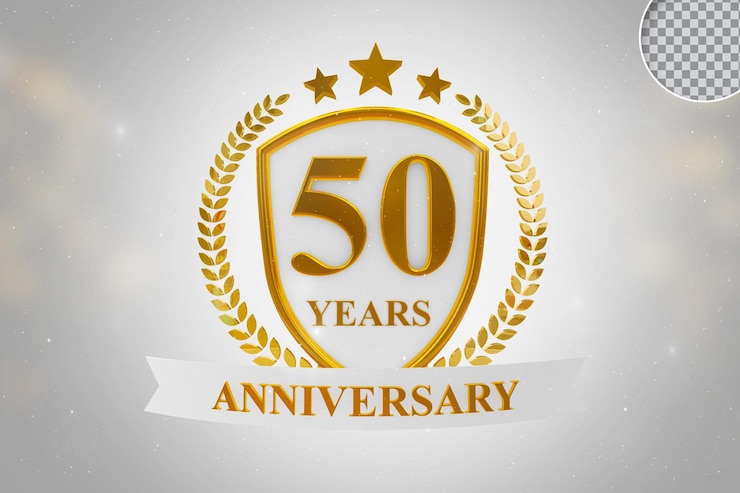 PSD 50 年周年記念テンプレート ゴールド 3 d レンダリング分離
