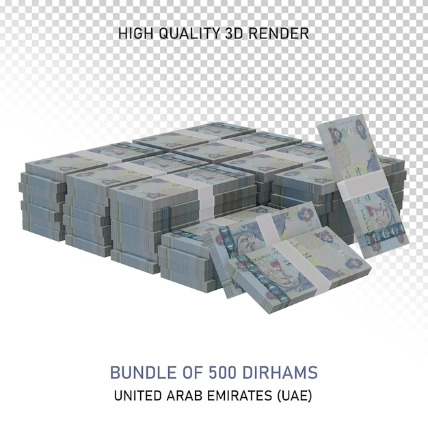 PSD 500 dirhams uae bundle of cash high quality 3d render png