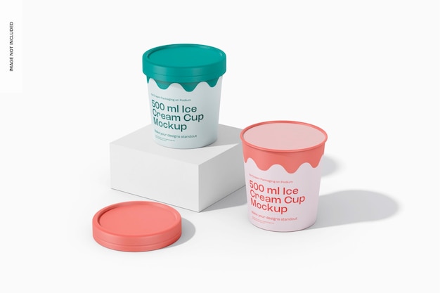 500 ml Ice Cream Cups Mockup, Perspective
