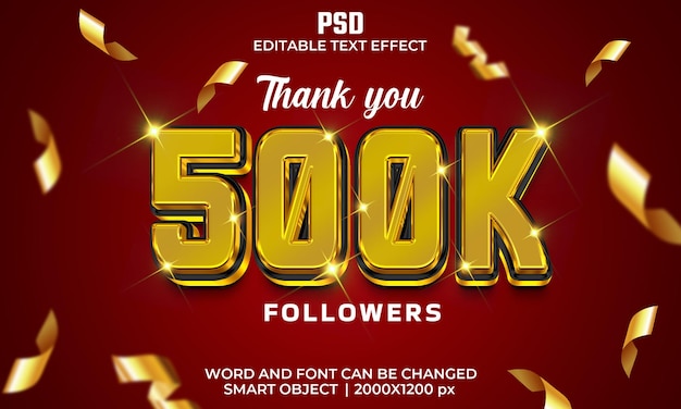 PSD 500k volgers 3d bewerkbaar teksteffect premium psd met achtergrond