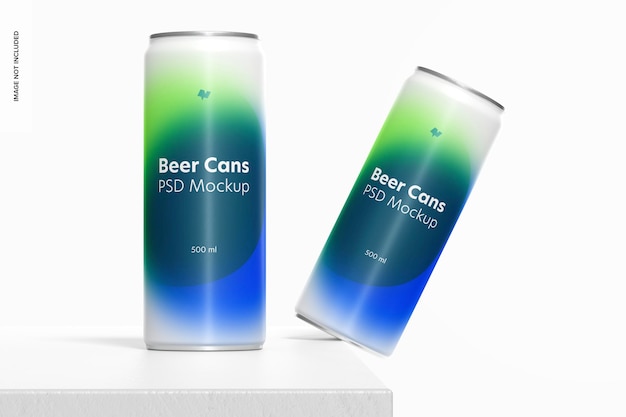 500ml beer cans mockup, falling