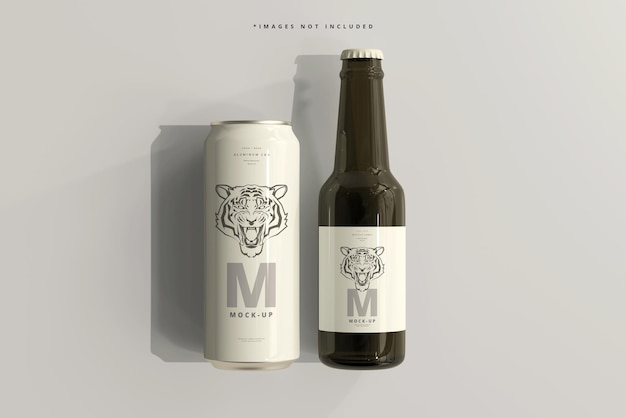 PSD 500ml sleek soda or beer can with bottle mockup