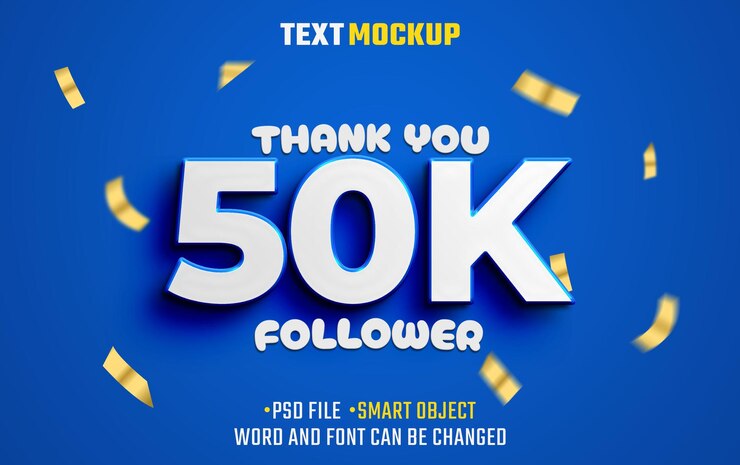 50k 추종자 텍스트 효과 3d 텍스트 글 효과
