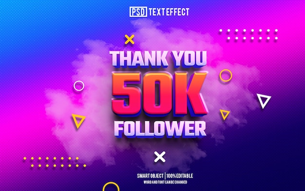 PSD 50k volgers tekst effect lettertype bewerkbare typografie 3d tekst